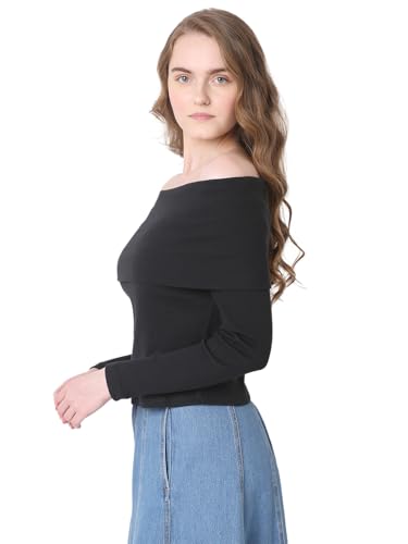 Image of VERO Moda Women's Polyester Solid Regular Fit T-Shirt