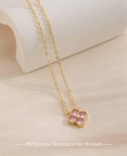 ZOERAY Birthstone Necklace for Women Non Tarnish 14K Gold Plated Four Leaf Clover Necklace Dainty Gold Choker Necklaces for Women Trendy CZ Emerald Pendant Necklace Jewelry Birthday Gifts for Women - Image 5