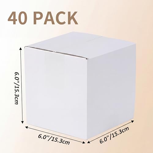 Image of RLAVBL 6x6x6 Shipping Boxes Set of 40, White Corrugated Cardboard Box for Packing, Mailing, Business