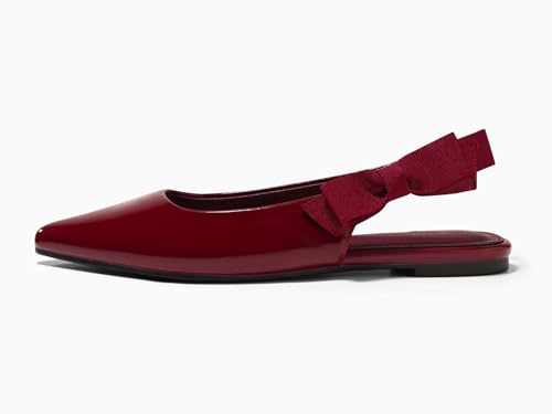 Coutgo Womens Slingback Flats Bow Pointed Closed Toe Dress Shoes Slip on Work Party Shoes, Burgundy, Size 9 by Coutgo - Used condition - Image 2
