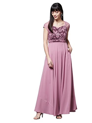Image of Miss Chase Women's Round Neck Cap Sleeves Lace Knee -Long Skater Dress