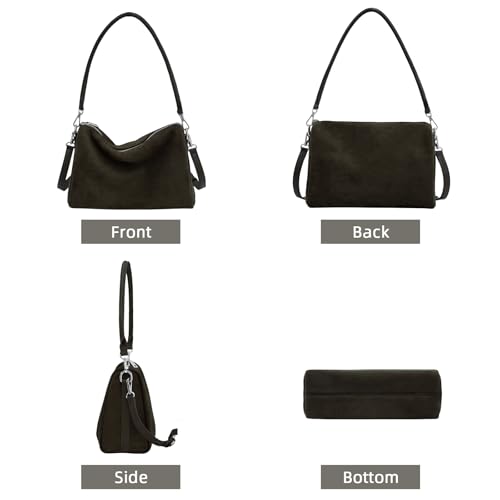Image of Suede Tote Bags for Women, Suede Purse Handbag Vintage Slouchy Hobo Shoulder Crossbody Bag