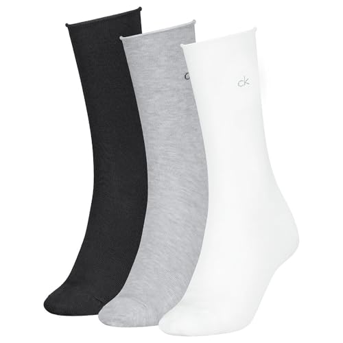 Calvin Klein 8719965009202 CK Lot de 3 paires de chaussettes à roulettes pour femme, Blanc/gris clair/noir, 39-42