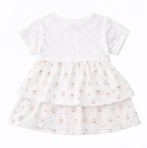 Image of Bold N Elegant Baby Girl Cotton Summer Dress Frock with Cherry Print n Bow | Short Sleeve Casual Outfit for Infant Toddler Girls