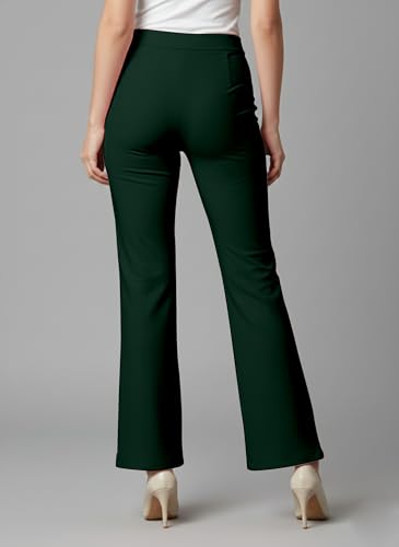 Image of Mehrang Cotton Blend Bootcut Parallel Trouser Pants for Women Regular Fit, Bellbottom Straight Pants for Womens