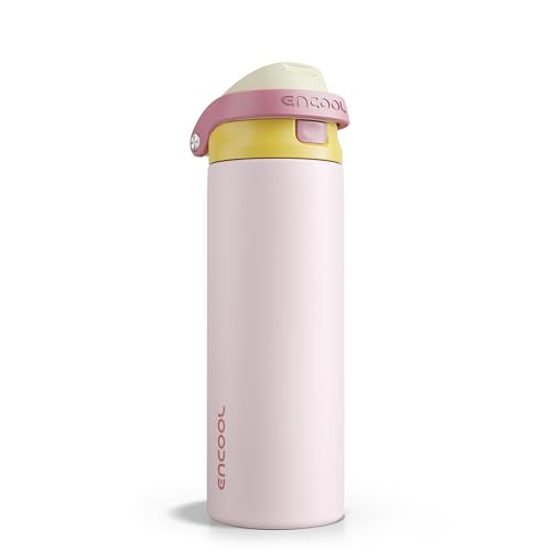 Image of ENCOOL Leakproof Insulated Water Bottle with Straw Dual-Sip Water Bottle Bag-Safe Design for Work, Commute & Gym - Keeps Drinks Cold All Day, 24 oz, Blush Pink