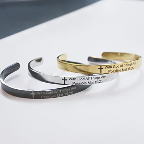 Renyilin 3Pcs Religious Prayer Bracelet Cross Engraved With Bible Verse With God All Things Are Possible. Mat 19:26" Inspired By Baptism Faith Cuff Jewelry #TOP2