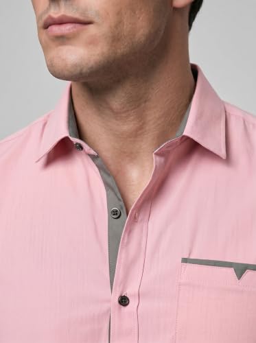 Image of Men's Cotton Blend Shirt with Solid Long Sleeves Spread Coller Neck Regular Fit Single Chest Pocket and Standard Length | Cotton Casual Shirt for Man
