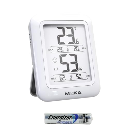 MAKA Digitale Hygrometer - Comfort Emoji - 180 dagen batterijduur - Luchtvochtigheidsmeter met Hoge Nauwkeurigheid voor Interieur, Babykamer, Woonkamer, kantoor - Thermo-hygrometer