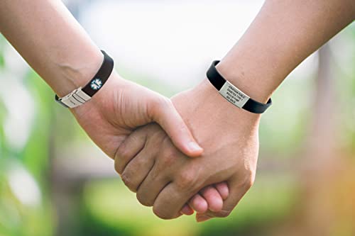 Medical Alert Bracelet For Men And Women. Emergency Medical Card. Free Two-Sided Personalized Engraving. Slim, Reversible Sport Id Bracelet, Sport Slim - (Black) #TOP2