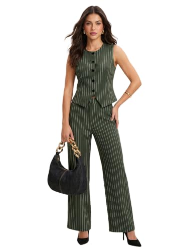 Image of Selvia Women's Striped Waistcoat Style Top with Trouser Co-Ord Set, Co ord Set for Women Stylish