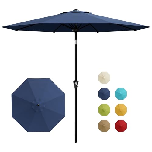 GarveeLife 9FT Umbrella Outdoor Patio, Table Umbrella with Push Button Tilt and Crank, 8 Sturdy Ribs Waterproof UV Protection for Garden, Pool, Deck, Backyard, Market (Navy)