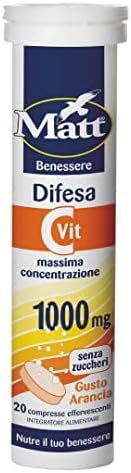 Matt, Difesa - Massima Concentrazione, Integratore Alimentare a Base di Vitamina C, Utile per la Riduzione di Stanchezza e Affaticamento, 20 Compresse Effervescenti Gusto Arancia - 80 g Generico - integratore