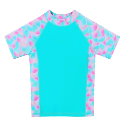 Image of BAOHULU Girls Rash Guard Swimsuit Two Piece Bathing Suit UPF 50+ Short Sleeve Summer Beach Swimwear Size 3-14 Years