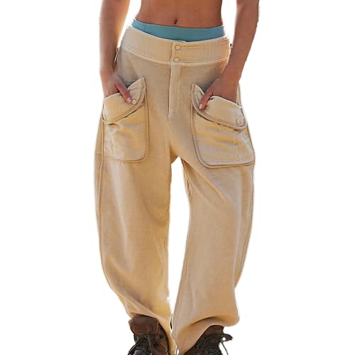 Cargo Pants Barrel Sweatpants Women Acid Washed Wide Leg Athletic Palazzo Pants Joggers Lantern Trousers with Pockets