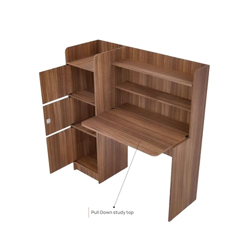 Image of NEUDOT Vision Engineered Wood Study Table with Single Door Storage | Leon Teak Finish | Compact & Modern Work Desk | Durable Study & Laptop Table for Home Office
