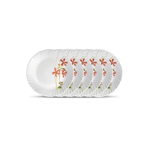 Image of La Opala Novo Collection Opal Glass Crockery | Quarter Plate Set of 6 | Coral Charm Design | Plates for Snacking & Gifting | Microwave Safe | 100% Vegetarian | Extra Strong | Super Light & White