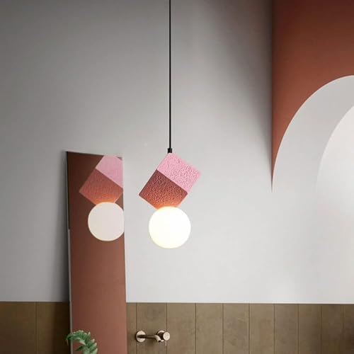 Lámpara colgante E27 de diseño geométrico cuadrado y estilo nórdico moderno con pantalla esférica 3