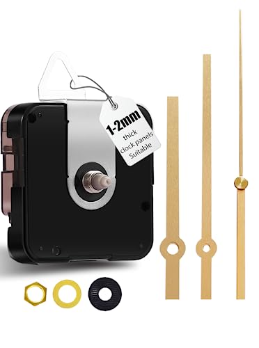 DEEWISH 12888 Quarz Wanduhrwerk Set zum Selbermachen, Geräuschloser Mechanismus Ersatzteile, Gesamtschaftlänge 12,4 mm (31/64 Zoll), (goldene A-Zeiger)