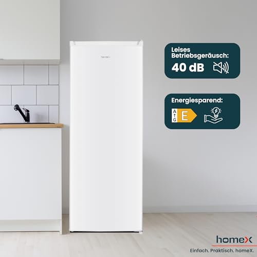 homeX Kühlschrank ohne Gefrierfach groß, freistehender Vollraumkühlschrank - 242 Liter, leiser Standkühlschrank, großer XXL Fridge, 5 Ablagen, LED-Beleuchtung, 143 cm hoch, weiß, CS2421E-W