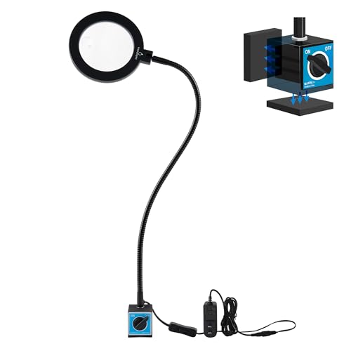 Magnetic LED Work Light with Magnifying Glass 23.5in Flexible Gooseneck for Sewing and Drill Press...