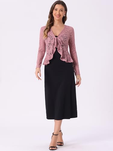 Image of Allegra K Bolero Shrug for Women's Lace Cardigan Tie Front Crop Ruffled Formal Dressy Wedding Shrugs