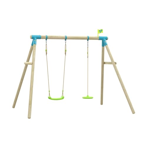 TP Toys Double Compact Knightswood Swing With Rapide Swing & Button Seat - 1-seater Wooden Swing Frame For Kids Supplied With Rapide Swing & Button Seat. Outdoor Hanging Stand - 3 Years+