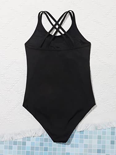 Milumia Girl's One Piece Swimsuit Cute Tie Dye Criss Cross Bathing Suit Swimwear Solid Black 11-12 Years #TOP2