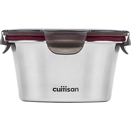 CANDL Cuitisan (Flora) Recipiente hermético de Acero Inoxidable con Tapa de Clip, Apto para microondas y Horno, Recipiente para Alimentos, EC7-SR04, Redondo (Ø12,5cm x 7,1cm / 410ml)