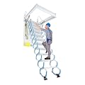 11 Steps Ceiling Mount Attic Ladder, Attic Stairs Pull Down System Folding Stairs w/Handrails, 9.18ft Vertial Height Attic Loft Ladder Retractable Stair Ladder for Attics, Up to 661lbs (Blue+White)