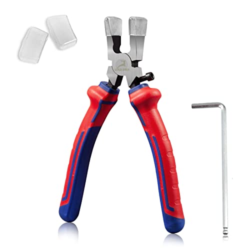 GOLD DEER 8 Glass Breaking Pliers Flat Jaws with Rubber Tips Heavy Duty Key Fob Pliers for Key Fob Hardware Install and Stained Glass Work, Attach Allen Key and 1 Pair of Rubber Tips