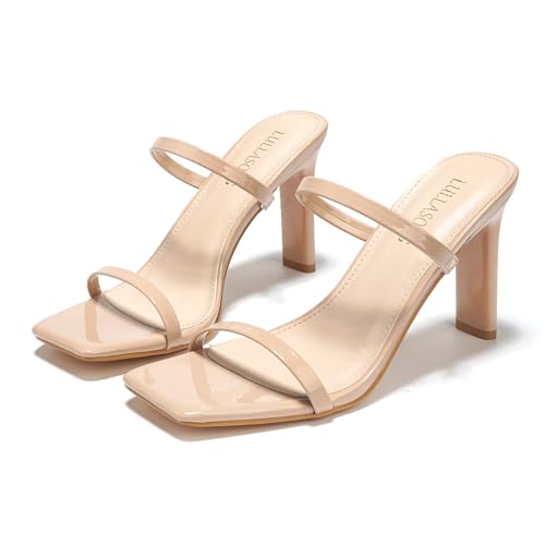 Women's Heels Sandals Block Chunky Mid Heels Slip On Slides 3.5 Inch Heeled Square Open Toe Sandals for Women2