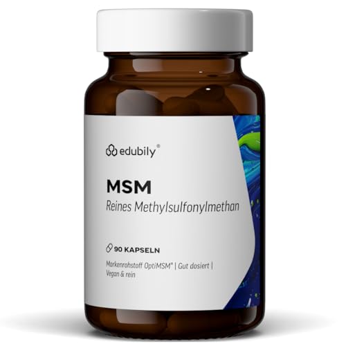 edubily nutrition® OptiMSM® MSM Kapseln - 2550 mg pro Tagesportion - 99,9% reines Methylsulfonylmethan ohne Zusätze - Hochdosiert - Vegan (90 Kapseln)