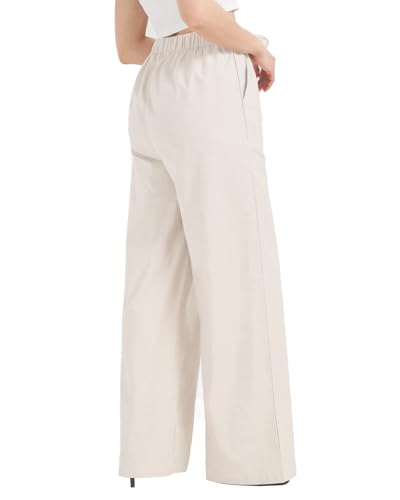 Zylioo Linen Pants Women Tall 30 Inseam, Lightweight Palazzo Pants for Tall Ladies, High Waisted Wide Leg Casual Pants Beige2