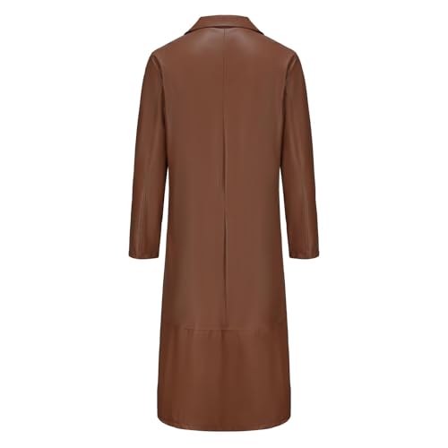 Mens Vintage Faux Leather Trench Coat Full Length Brown Classic Ww2 Military Leather Jacket Steampunk Moto Overcoat2