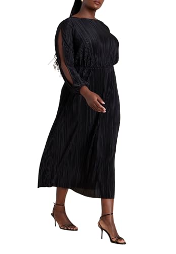 ELOQUII Women's Plus Size Plisse Open Sleeve Dress