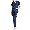 Dagacci-Scrubs-Medical-Uniform-Women-and-Man-Scrubs-Set-Medical-Scrubs-Top-and-Pants Dagacci Medical Uniform Womens and Mens Scrub Set Unisex Medical Scrub Shirt Top and Pant, Navy, Small, Short Sleeve