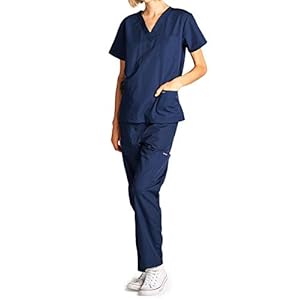 Dagacci Medical Uniform Womens and Mens Scrub Set Unisex Medical Scrub Shirt Top and Pant, Navy, Small, Short Sleeve