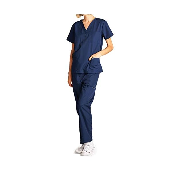 Dagacci-Scrubs-Medical-Uniform-Women-and-Man-Scrubs-Set-Medical-Scrubs-Top-and-Pants Dagacci Medical Uniform Womens and Mens Scrub Set Unisex Medical Scrub Shirt Top and Pant, Navy, Small, Short Sleeve