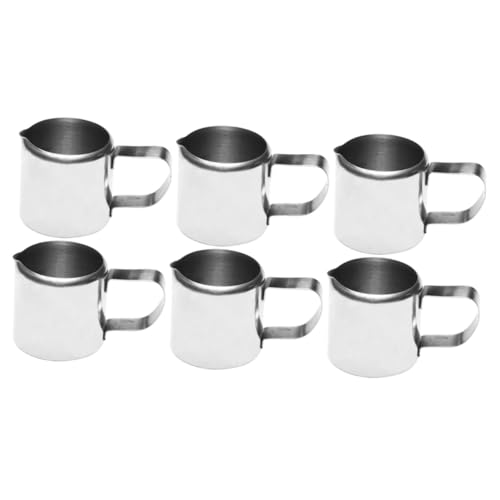 FONDOTIN 6 Piezas Mini Jarra De Leche Dispensador Cremas De Cafe Taza De Crema Pequeña Taza De Espuma De Leche Tragos De Expreso Jarra Para Espumar Leche Pequeña Silver Acero Inoxidable