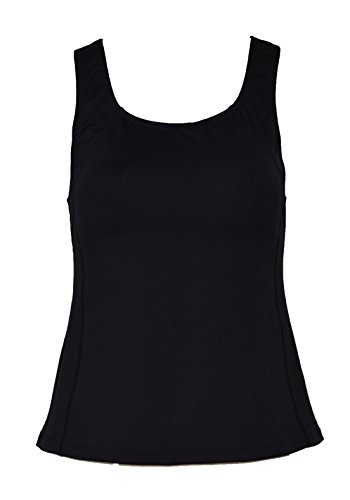 Private Island Women UPF50+ Tankini Bathing Swimsuits Sleeveless Tank Bra Top Swim Rash Guard (S, Black)