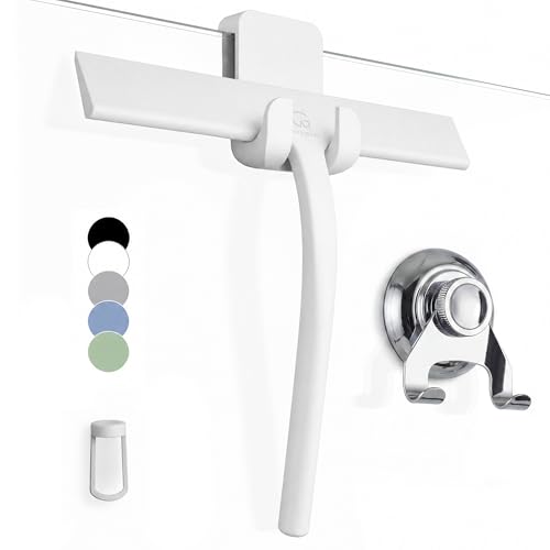 Gütewerk Juego De Limpiacristales De Ducha Con Ganchos, Color Blanco, 23 Cm, Sin Taladrar, Extractor De Silicona Para Ducha, Baño, Baño, Ventana, Acero Inoxidable, Limpiacristales, Limpiacristales