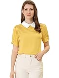 Dieses elegante Top ist mit einem süßen Peter-Pan-Kragen und einem Puff-Kurzarm ausgestattet
