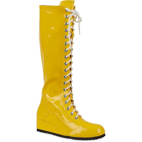 Men’s Wrestling Costume Boots with Heel, Yellow, Size 10.5