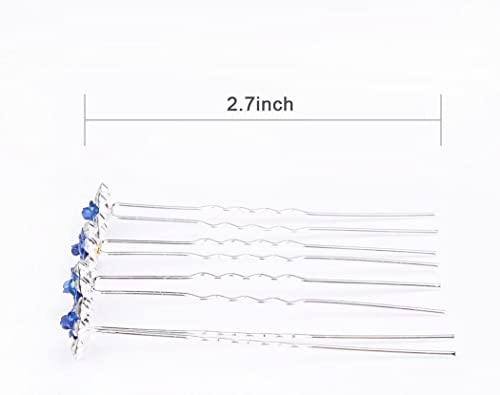 Lovely Charm 20pcs Wedding Bridal Party Diamante and White Faux Prom Pearl Flower Rhinestone Crystal Hair Pins Clips Grips Pins Hairpins Bridesmaid Clips (Blue) - Image 2