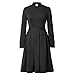 CAMDOM Church Clergy Dress for Women Minister Spring/Autumn Long Sleeve Elegant Pleated Dress with Tab Collar Black