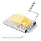 SHENGYIG Auswechselbarer Käseschneider mit Draht, Käsehobel mit Brett und Messgitter - Einstellbare Dichtigkeit aus Edelstahl für Blockkäse-Spülmaschinenfest, mit 4 Extra
