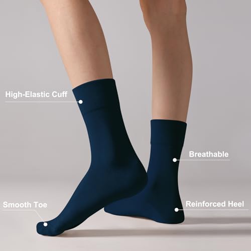 Image of ANDERE ARTE Womens Viscose Bamboo Crew Socks Casual Calf Dress Socks Soft Above Ankle Sock 3-5 Pairs