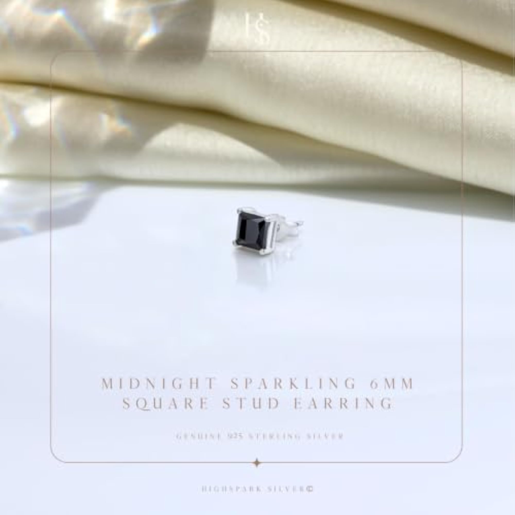 925 Square Solitaire Stud Earring in 92.5 Sterling Silver