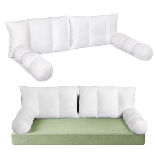 CRAURU Twin Size Pillow & Bolster Cushion Shredded Foam Filled Daybed Cushions Replacement for Twin Size Porch Swing Patio or Indoor Daybed Insert ONLY No Cover